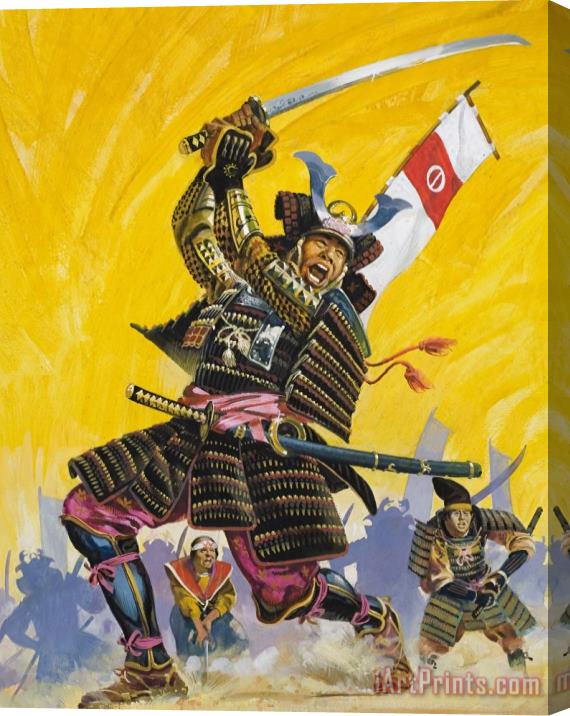 English School Samurai Warriors Stretched Canvas Painting / Canvas Art