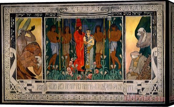 Ephraim Moses Lilien An Allegorical Wedding Sketch for a Carpet Dedicated to Mr. And Mrs. David Wolffsohn Triptych Stretched Canvas Painting / Canvas Art