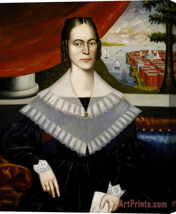 Erastus Salisbury Field Portrait of a Woman Said to Be Clarissa Gallond Cook, in Front of a Cityscape Stretched Canvas Painting / Canvas Art