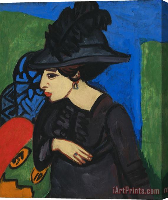 Ernst Ludwig Kirchner Dodo with a Feather Hat (dodo Mit Federhut) Stretched Canvas Painting / Canvas Art