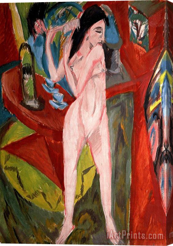 Ernst Ludwig Kirchner Nude Woman Combing Her Hair Stretched Canvas Painting / Canvas Art