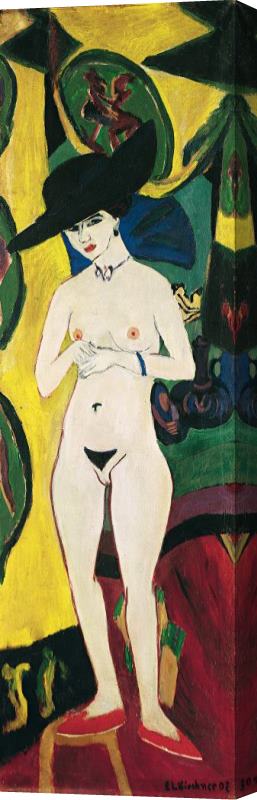 Ernst Ludwig Kirchner Standing Nude with Hat Stretched Canvas Painting / Canvas Art