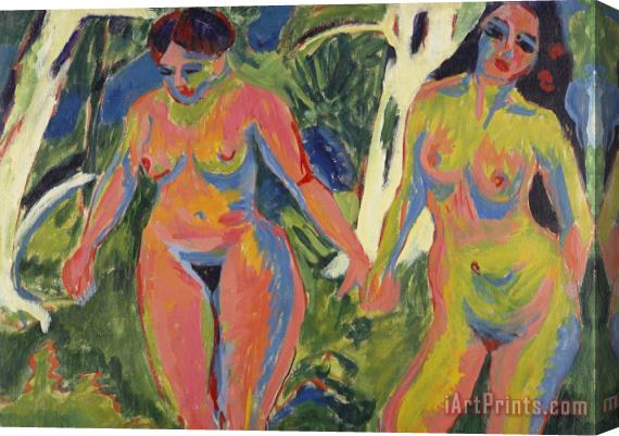 Ernst Ludwig Kirchner Two Nude Women In A Wood Stretched Canvas Painting / Canvas Art
