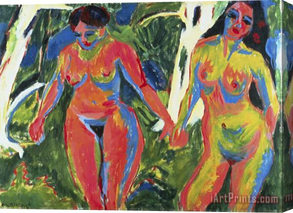 Ernst Ludwig Kirchner Two Nude Women in The Forest Stretched Canvas Painting / Canvas Art