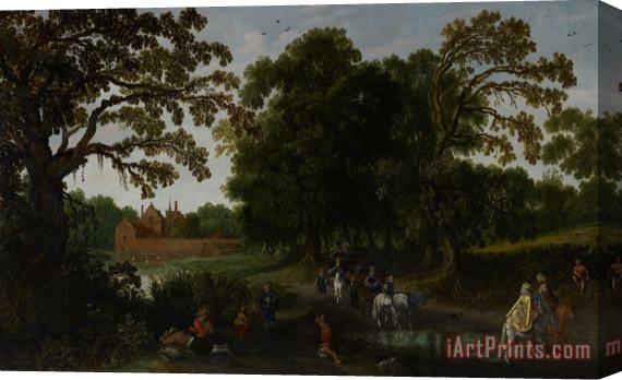 Esaias I van de Velde Landscape With A Courtly Procession Before Abtspoel Castle Stretched Canvas Print / Canvas Art