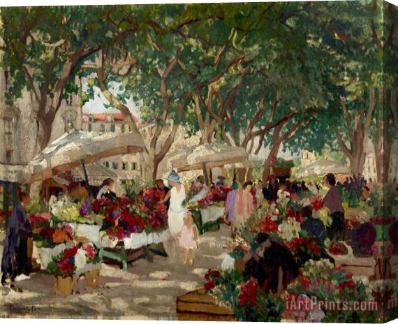 Ethel Carrick Fox Flower Market, Nice Stretched Canvas Print / Canvas Art