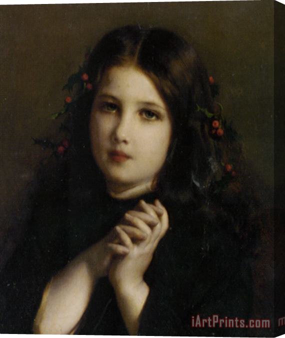 Etienne Adolphe Piot A Young Girl with Holly Berries Stretched Canvas Print / Canvas Art