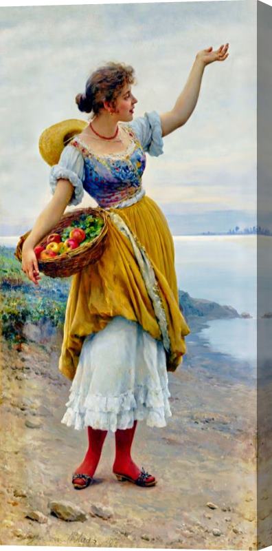 Eugen von Blaas Woman with a Basket of Fruit, 1897 Stretched Canvas Painting / Canvas Art