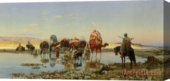 Eugene Alexis Girardet Arab Caravan Crossing a Ford Stretched Canvas Print / Canvas Art