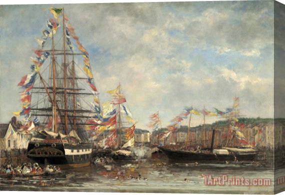 Eugene Boudin Festival in The Harbor of Honfleur Stretched Canvas Print / Canvas Art