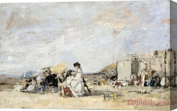 Eugene Boudin Lady in White on The Beach at Trouville Stretched Canvas Print / Canvas Art