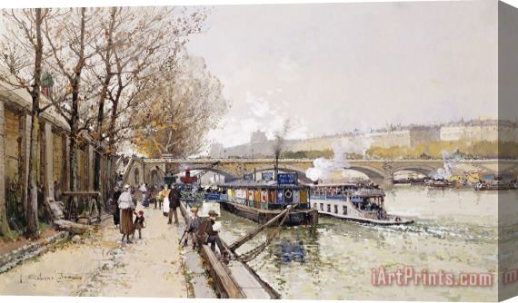 Eugene Galien-Laloue Barges On The Seine Stretched Canvas Print / Canvas Art