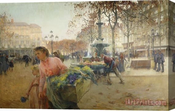 Eugene Galien-Laloue Place Du Theatre Francais Paris Stretched Canvas Painting / Canvas Art