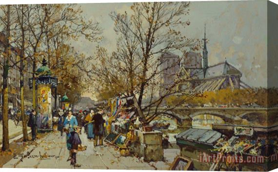 Eugene Galien-Laloue The Rive Gauche Paris With Notre Dame Beyond Stretched Canvas Painting / Canvas Art