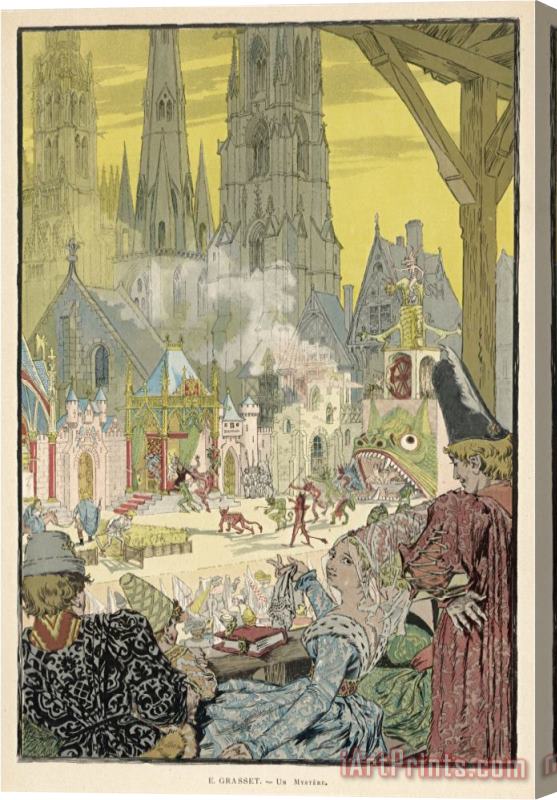 Eugene Grasset Mystery Play in The Grounds of a Cathedral with Spectacles Stretched Canvas Painting / Canvas Art