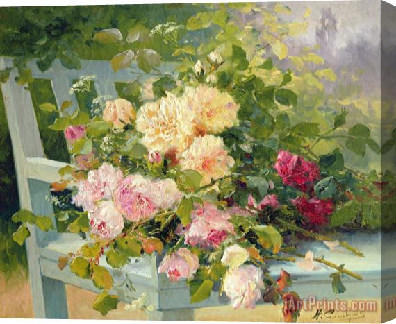 Eugene Henri Cauchois Roses on the bench Stretched Canvas Print / Canvas Art