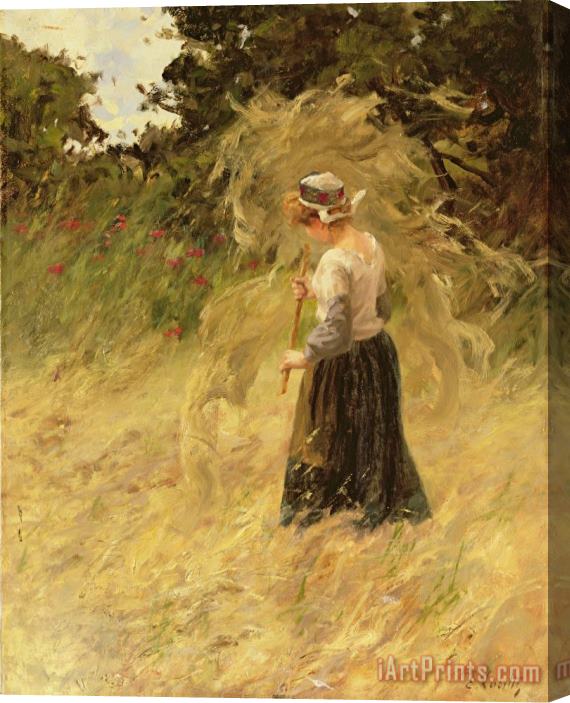 Eugene Leon Labitte A Girl Harvesting Hay Stretched Canvas Print / Canvas Art