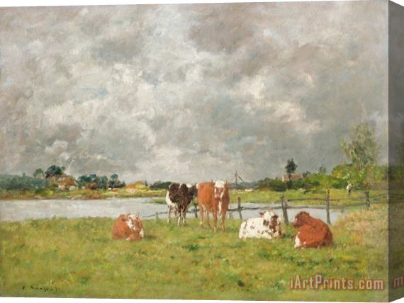Eugene Louis Boudin Cows in a Field under a Stormy Sky Stretched Canvas Print / Canvas Art