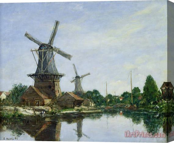 Eugene Louis Boudin Dutch Windmills Stretched Canvas Painting / Canvas Art