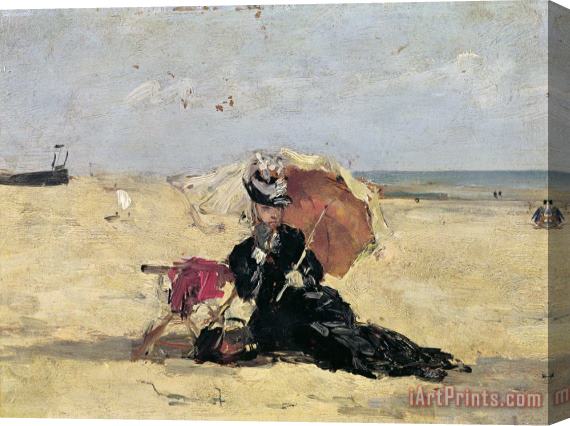 Eugene Louis Boudin Woman with a Parasol on the Beach Stretched Canvas Print / Canvas Art