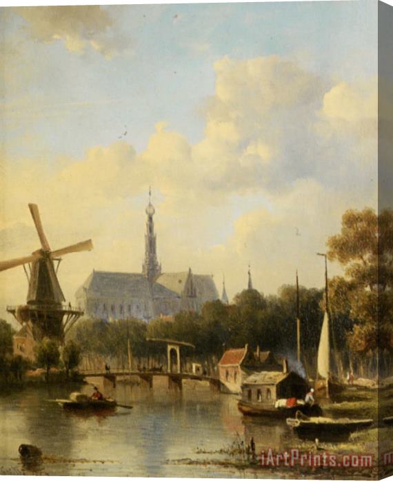 Everhardus Koster A View of Haarlem with St Bavo Cathedral From The River Stretched Canvas Print / Canvas Art