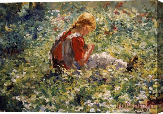 Evert Pieters A Young Girl in a Flower Garden Stretched Canvas Painting / Canvas Art