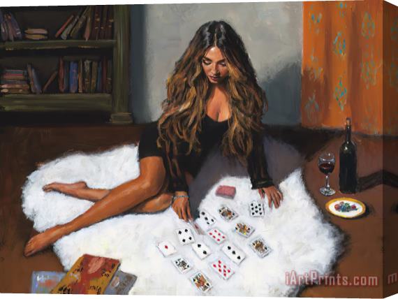Fabian Perez Girl Playing Poker Stretched Canvas Print / Canvas Art
