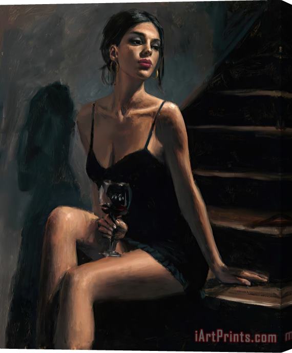 Fabian Perez Girl with Red at Stairs II Stretched Canvas Print / Canvas Art