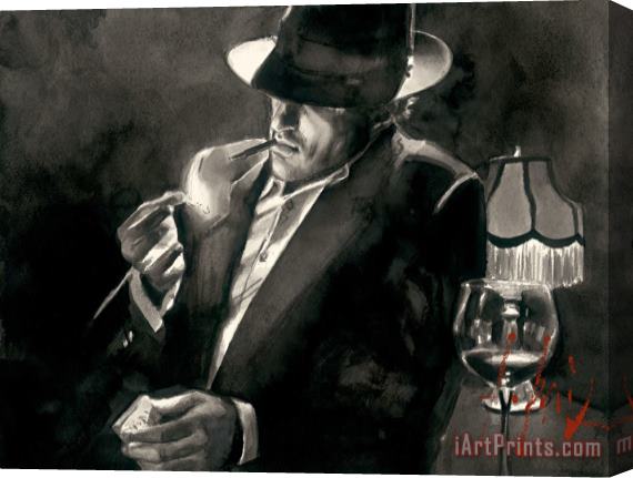Fabian Perez Man Lighting Cigarette Stretched Canvas Print / Canvas Art
