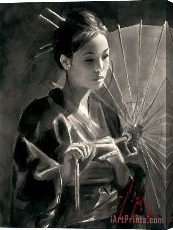 Fabian Perez Michiko with Red Umbrella Stretched Canvas Print / Canvas Art