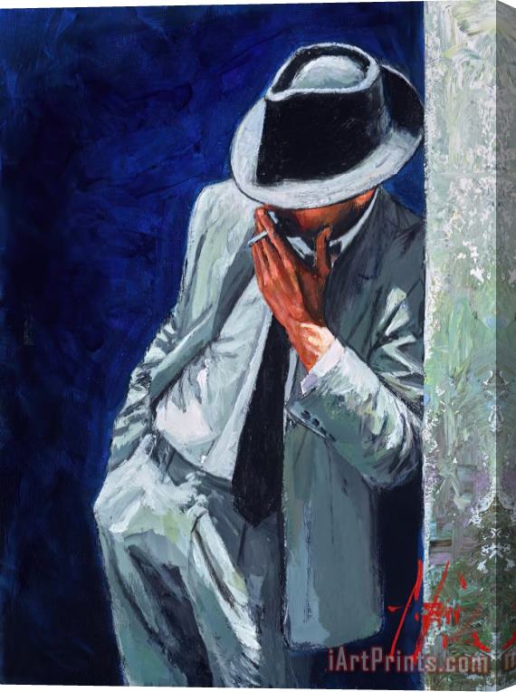 Fabian Perez Smoking Man in White Suit Stretched Canvas Print / Canvas Art