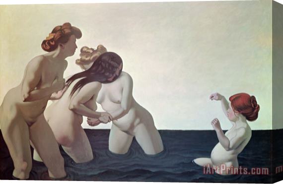 Felix Edouard Vallotton Three Women and a Young Girl Playing in the Water Stretched Canvas Print / Canvas Art