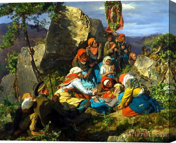 Ferdinand Georg Waldmuller The Interrupted Pilgrimage (the Sick Pilgrim) Stretched Canvas Painting / Canvas Art