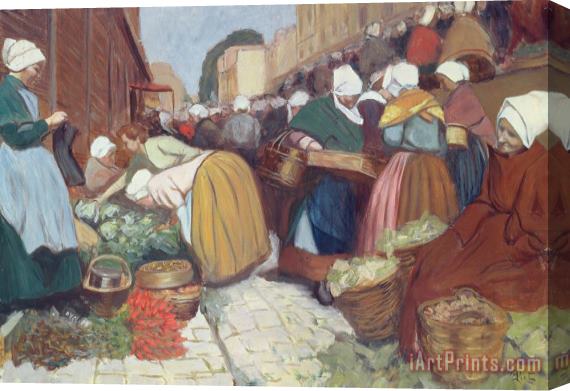 Fernand Piet Market In Brest Stretched Canvas Print / Canvas Art