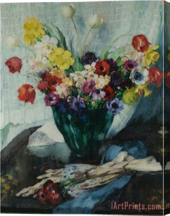 Fernand Toussaint Vase De Fleurs Et Rideau Blanc Stretched Canvas Painting / Canvas Art