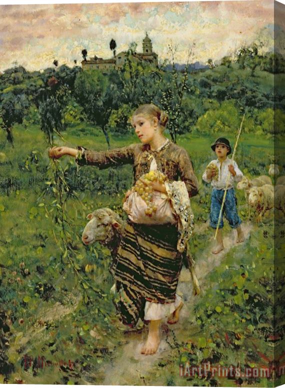 Francesco Paolo Michetti Shepherdess carrying a bunch of grapes Stretched Canvas Painting / Canvas Art