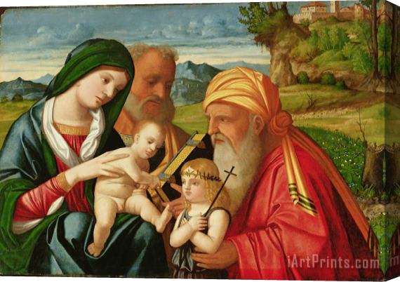 Francesco Rizzi da Santacroce Holy Family with St. Simeon and John the Baptist Stretched Canvas Painting / Canvas Art