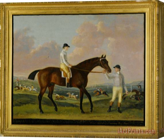Francis Sartorius Portrait of Henry Comptons Race Horse Cottager Held by a Groom with Jockey And a Race Beyond Stretched Canvas Print / Canvas Art