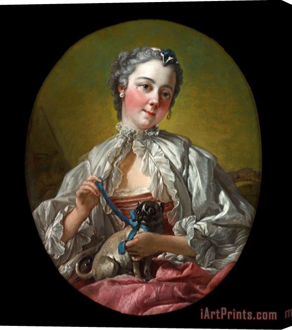 Francois Boucher A Young Lady Holding a Pug Dog Stretched Canvas Painting / Canvas Art