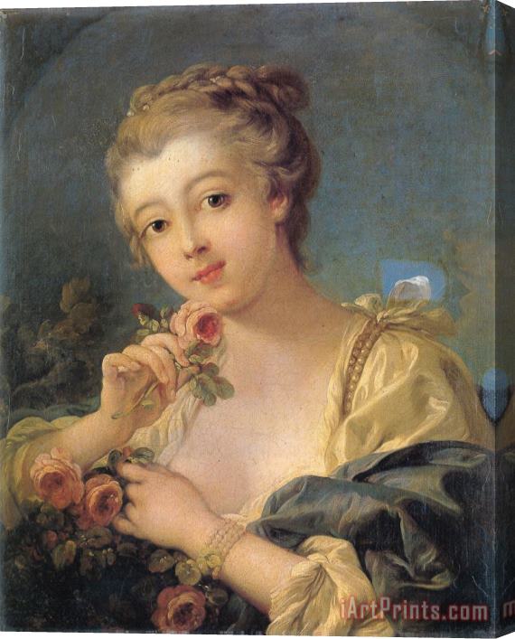 Francois Boucher Young Woman with a Bouquet of Roses Stretched Canvas Painting / Canvas Art