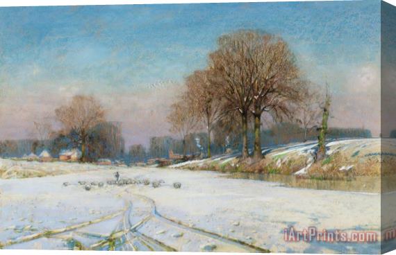 Frank Hind Herding Sheep In Wintertime Stretched Canvas Painting / Canvas Art
