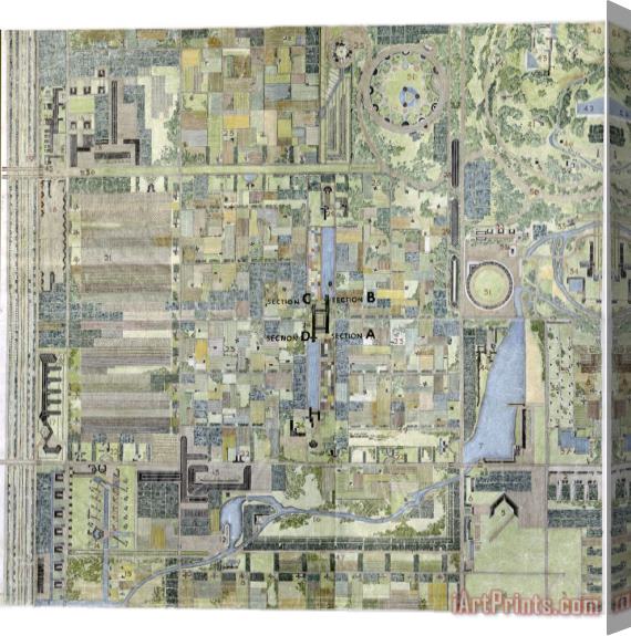Frank Lloyd Wright The Living City (project) (plan View) Stretched Canvas Print / Canvas Art