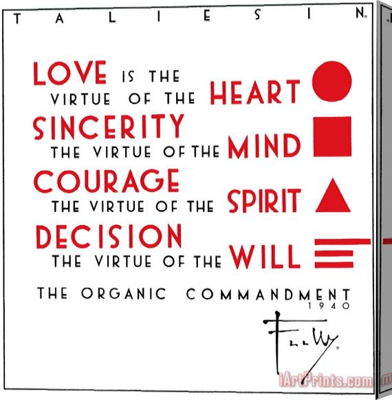 Frank Lloyd Wright The Organic Commandment Stretched Canvas Print / Canvas Art