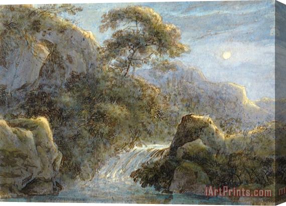 Franz Innocenz Kobell Waterfall in The Mountains by Moonlight Stretched Canvas Painting / Canvas Art