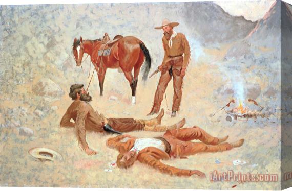 Frederic Remington He Lay Where he had Been Jerked Still as a Log Stretched Canvas Print / Canvas Art