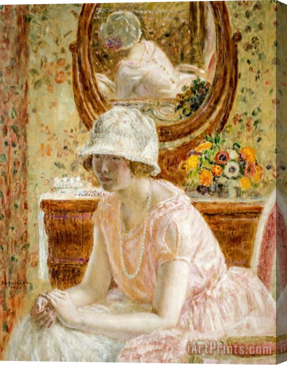 Frederick Carl Frieseke Young Girl Before a Mirror in a Pink Dress Stretched Canvas Print / Canvas Art