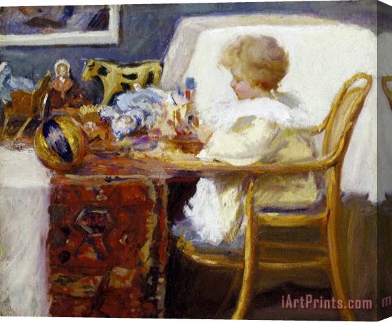 Frederick William Mac Monnies Baby Berthe in a High Chair with Toys Stretched Canvas Print / Canvas Art
