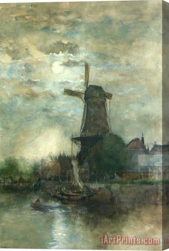 Fredericus Jacobus Van Rossum Chattel A Moonlit Windmill Stretched Canvas Painting / Canvas Art