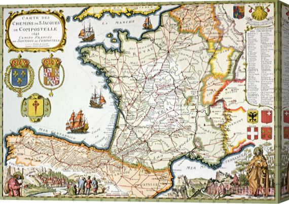 French School Antique Map of France Stretched Canvas Print / Canvas Art