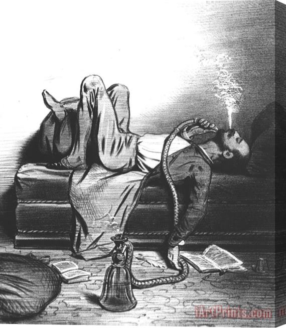 French School Caricature Of The Romantic Writer Searching His Inspiration In The Hashish Stretched Canvas Painting / Canvas Art